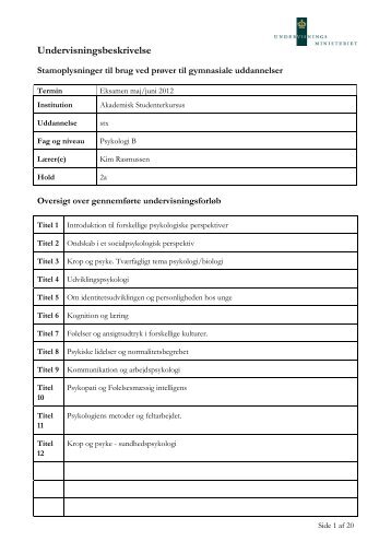 Psykologi B - Forsiden - Akademisk Studenterkursus