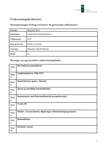 dansk A (2a) - AKADEMISK STUDENTERKURSUS