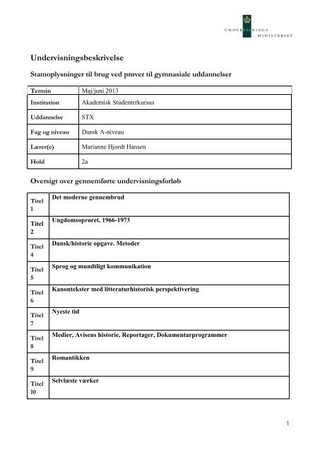 dansk A (2a) - AKADEMISK STUDENTERKURSUS