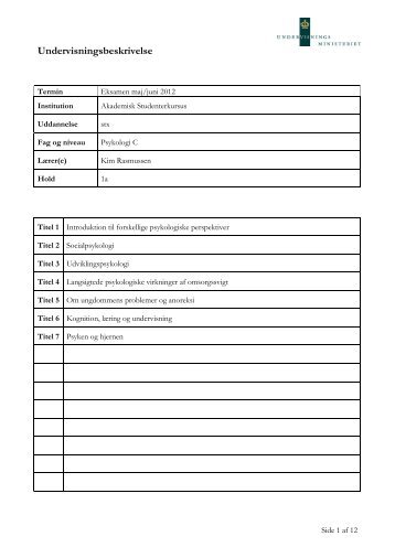 Psykologi C - Forsiden - Akademisk Studenterkursus