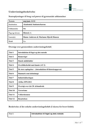 Historie 2x - Akademisk Studenterkursus