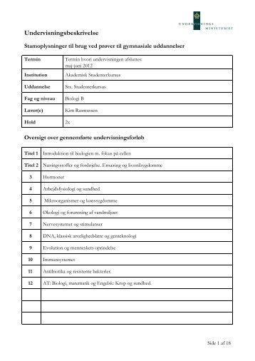 Biologi 2x - Forsiden - Akademisk Studenterkursus