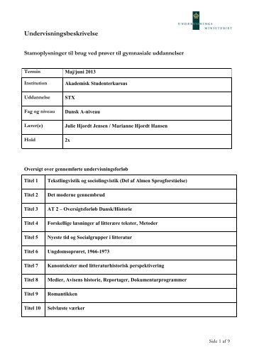 dansk A (2x) - AKADEMISK STUDENTERKURSUS