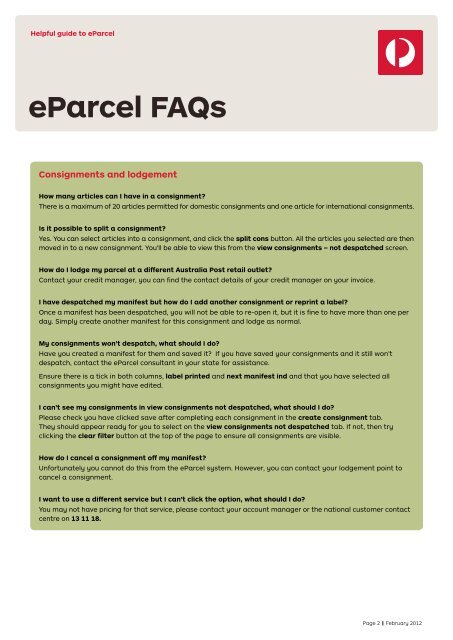 guide to eParcel - Australia Post