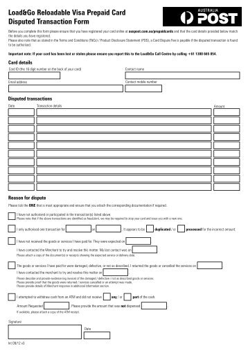 Dispute Form - Australia Post