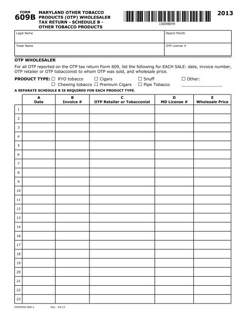 maryland 609 tobacco MARYLAND OTHER TOBACCO PRODUCTS