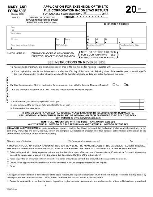 MARYLAND FORM 500E - the Comptroller of Maryland