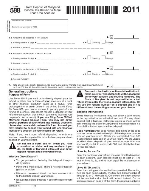 General Instructions Direct Deposit of Maryland Tax Refund