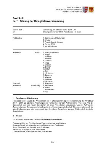 Protokoll der 1. Sitzung der Delegiertenversammlung