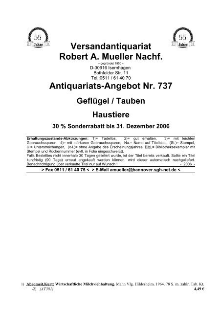 Antiquariats-Angebot Nr. 737 Geflügel / Tauben ... - Antikbuch24