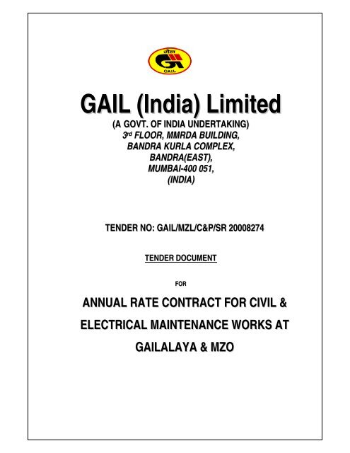 Annual Rate Contract for Civil & Electrical Maintenance works  - GAIL