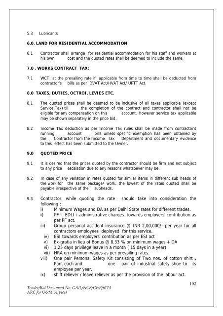 Annual Rate Contract for O&M Services for NCR GAS O&M ... - GAIL