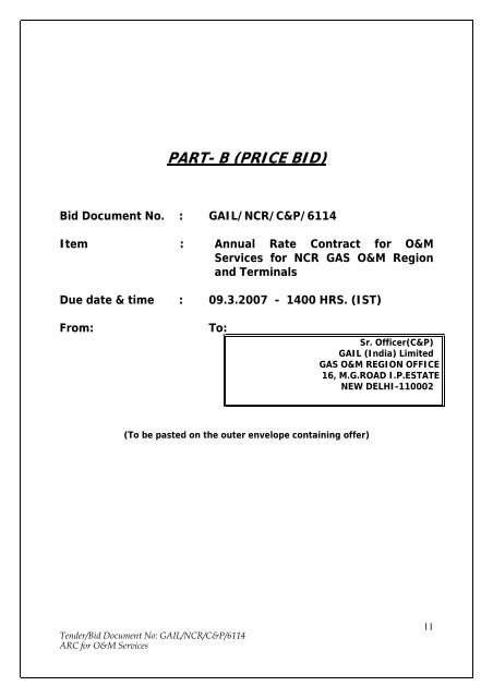 Annual Rate Contract for O&M Services for NCR GAS O&M ... - GAIL