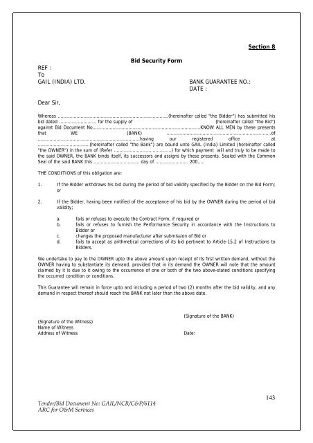 Annual Rate Contract for O&M Services for NCR GAS O&M ... - GAIL