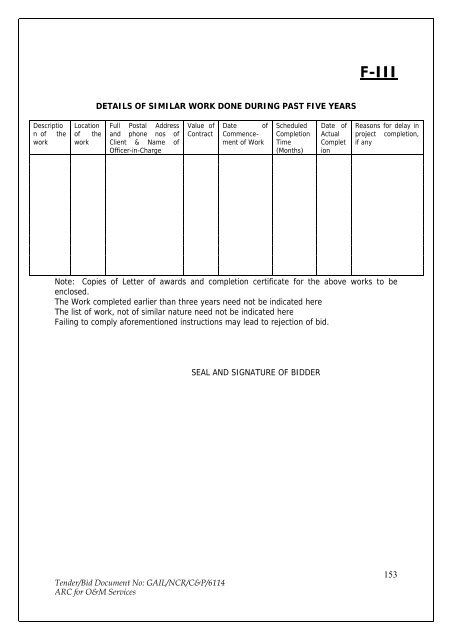 Annual Rate Contract for O&M Services for NCR GAS O&M ... - GAIL