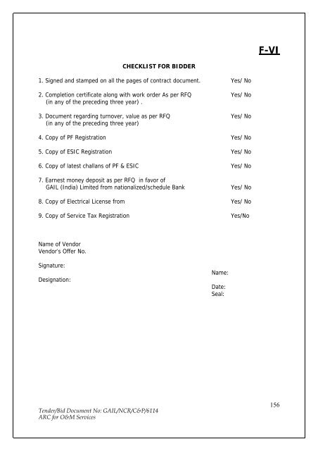 Annual Rate Contract for O&M Services for NCR GAS O&M ... - GAIL