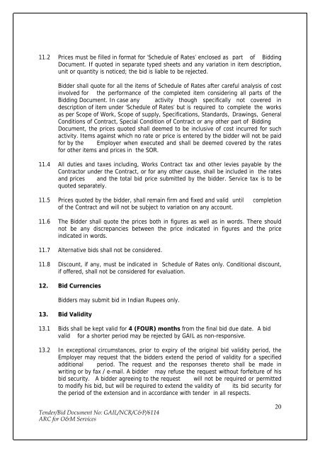 Annual Rate Contract for O&M Services for NCR GAS O&M ... - GAIL