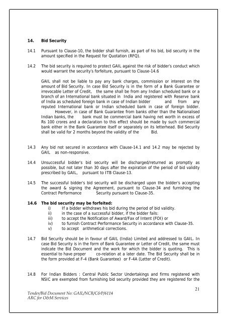 Annual Rate Contract for O&M Services for NCR GAS O&M ... - GAIL