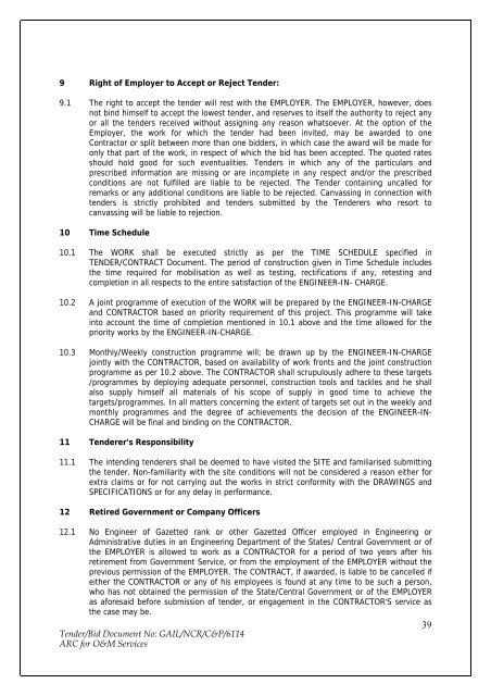 Annual Rate Contract for O&M Services for NCR GAS O&M ... - GAIL