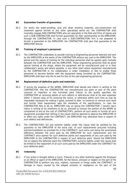 Annual Rate Contract for O&M Services for NCR GAS O&M ... - GAIL