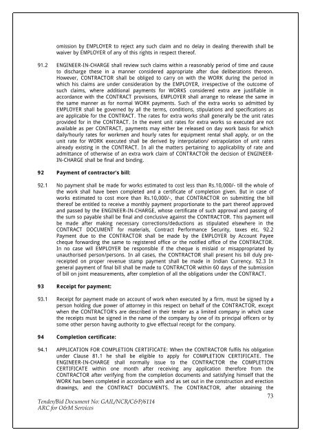 Annual Rate Contract for O&M Services for NCR GAS O&M ... - GAIL