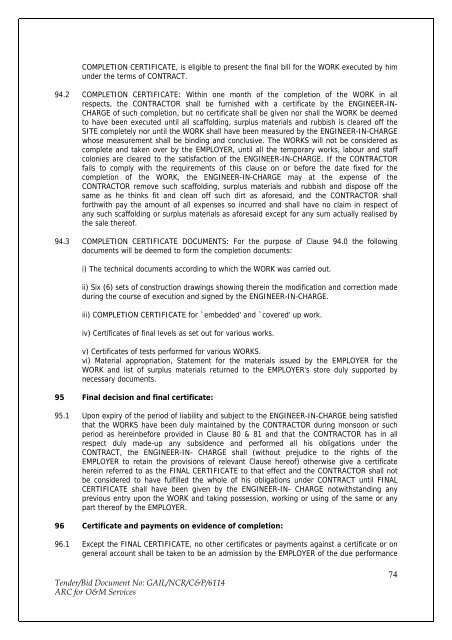 Annual Rate Contract for O&M Services for NCR GAS O&M ... - GAIL