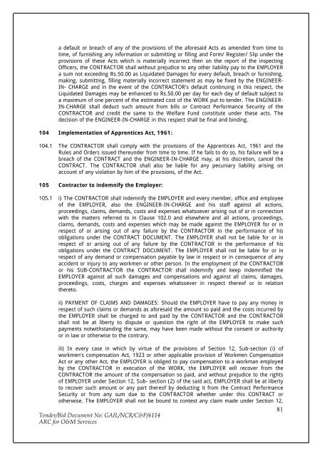 Annual Rate Contract for O&M Services for NCR GAS O&M ... - GAIL