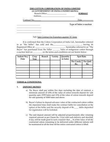 'H' form - The Cotton Corporation of India, Ltd