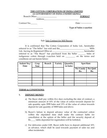 Sale Contract for Mill Buyers - The Cotton Corporation of India, Ltd