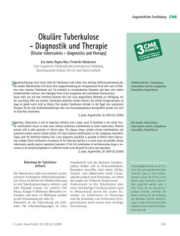 Okuläre Tuberkulose - Diagnostik und Therapie - Kaden Verlag