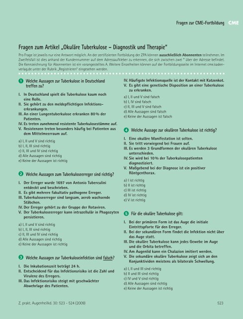 Okuläre Tuberkulose - Diagnostik und Therapie - Kaden Verlag