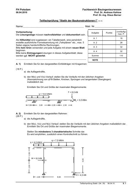 Statik Aufgaben Mit Lösungen Pdf “Statik der Baukonstruktionen I” (Nr.35) - Bauingenieurwesen