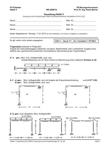 Hausübung Statik V - Bauingenieurwesen