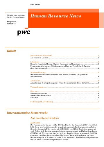 Human Resource News Juni 2013, Ausgabe 6 - PwC Blogs