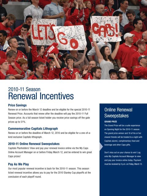 2010-11 Season Renewal Incentives - Washington Capitals