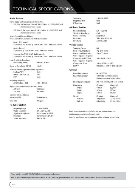 Owners Manual - AVR 760, AVR 660 (English EU - Harman Kardon