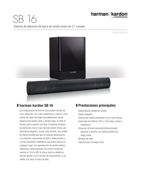 harman kardon SB 16 Prestaciones principales