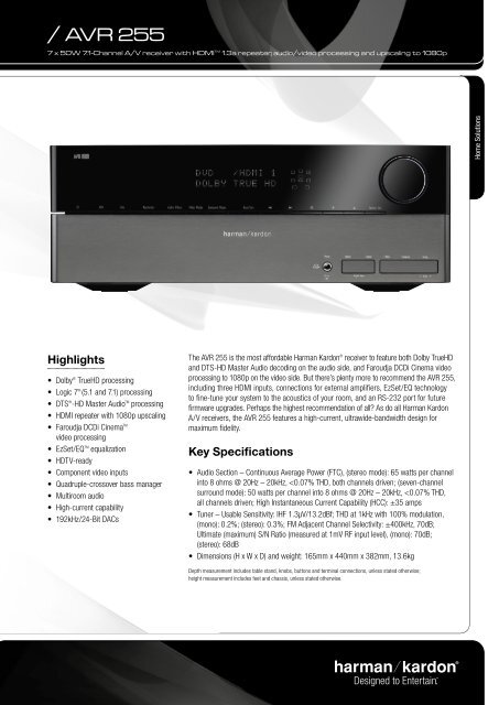 Specification Sheet - AVR 255 (English EU) - Harman Kardon