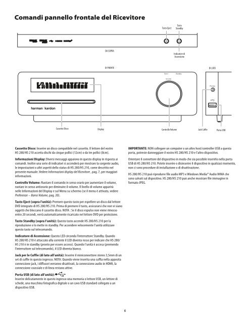 Owners Manual - HS 280, HS 210 (Italian) - Harman Kardon