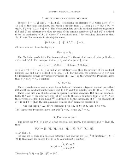 INFINITY: CARDINAL NUMBERS 1. Some terminology of set theory ...