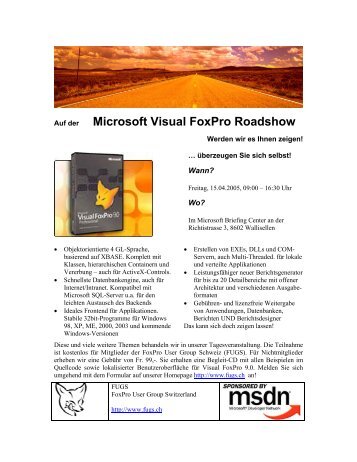 Einladung zur Visual FoxPro 9.0 Roadshow in Zürich - dFPUG-Portal