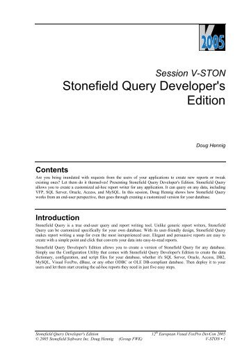 Stonefield Query Developer's Edition - dFPUG-Portal