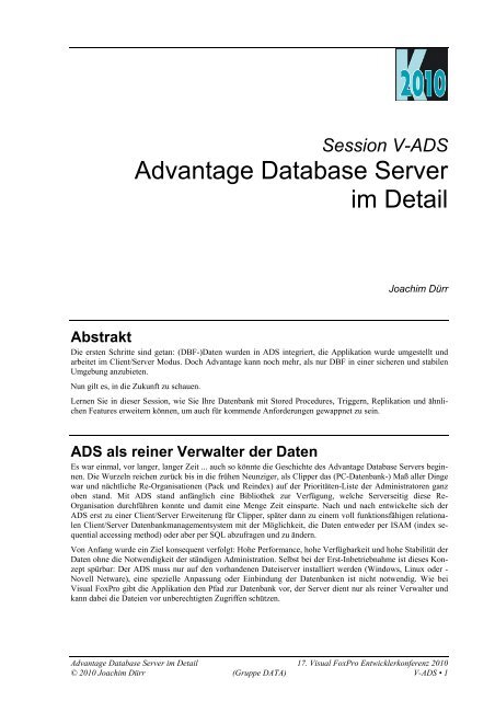 Advantage Database Server im Detail - dFPUG-Portal