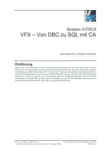 VFX – Von DBC zu SQL mit CA - dFPUG-Portal