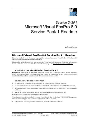 Microsoft Visual FoxPro 8.0 Service Pack 1 Readme - dFPUG-Portal