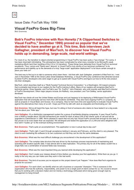 Fox Pvg Visual FoxPro Goes Big-Time - dFPUG-Portal