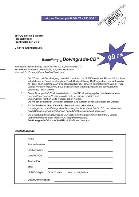Bestellformular Downgrade-CD - dFPUG-Portal