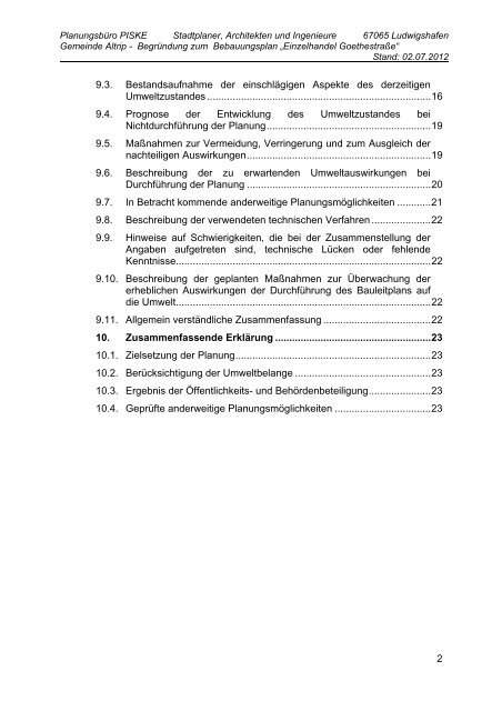 Bebauungsplan "Einzelhandel Goethestraße" - Altrip