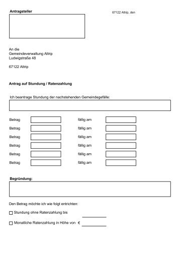 Antrag auf Stundung / Ratenzahlung - Altrip