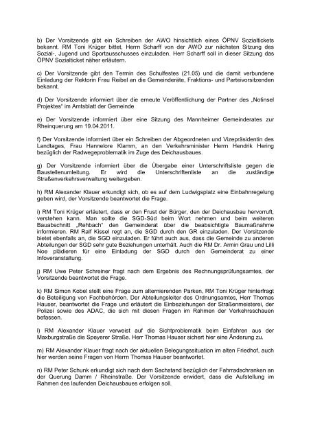 öffentliche Sitzung des Gemeinderates vom 13.04.2011 - Altrip